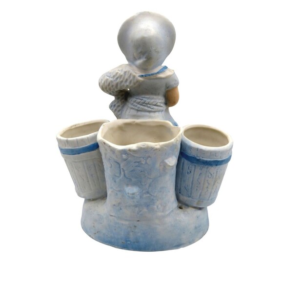 Vintage Bisque Porcelain Victorian Little Girl Blue Figurine Planter - Picture 3 of 6